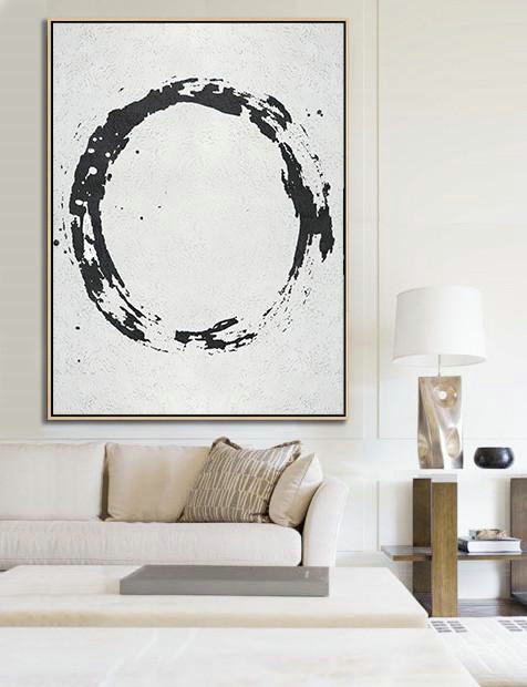Canvas Paintings For Sale,Geometric Art Black And White Minimal Painting On Canvas - Original Art Acrylic Painting